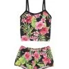 Tidepools Girls' Hibiscus Black Surf Bottom Two Piece Tankini Set (Toddler, Little Kid, Big Kid)