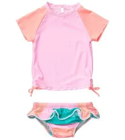 Snapper Rock Girls' Sunset Stripe SS Ruffle Set (Baby, Toddler, Little Kid)