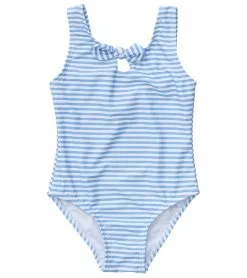 Snapper Rock Girls' Powder Blue Sustainable Stripe Bow Swimsuit (Baby, Toddler)
