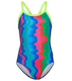 FINZ Girls' Retro Wave Tri Back One Piece Swimsuit (Big Kid)