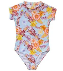 Snapper Rock Girls' Boho Tropical Short Sleeve One Piece Swimsuit (Big Kid)