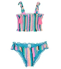 Beach Lingo Girls' Playa Stripe Smocked Two Piece Bikini Set (Big Kid)