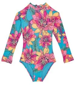 Beach Lingo Girls' Go-Go-Lotus Long Sleeve One Piece Swimsuit (Big Kid)